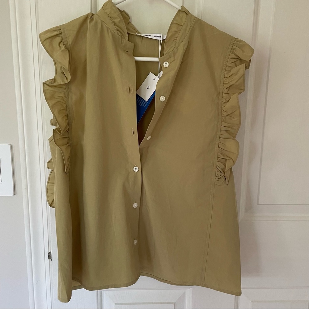 SAMSØE Brand New Sleeveless Collared Shirt Olive/Beige Small